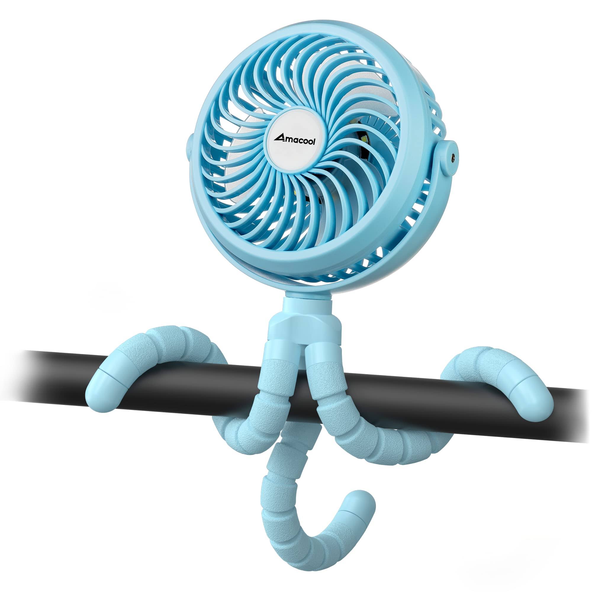 AMACOOL Battery Operated Stroller Fan Flexible Tripod Clip on Fan with 3 Speeds and Rotatable Handheld Personal Fan for Car Seat Crib Bike Treadmill