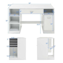 Load image into Gallery viewer, 53" Artwork Sewing Craft Table Sewing Station Desk, Multipurpose Sewing Machine Cabinet with Drawers &amp; Open Storage Shelves