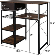Load image into Gallery viewer, Microwave Stand 4-Tiers Kitchen Storage Fit Mini Fridge Baker¡¯s Rack Shelving Utility Coffee Bar with Big Drawer Wine Rack Metal Frame Industrial Workstation Organizer Kitchen Decor