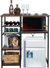 Load image into Gallery viewer, Microwave Stand 4-Tiers Kitchen Storage Fit Mini Fridge Baker¡¯s Rack Shelving Utility Coffee Bar with Big Drawer Wine Rack Metal Frame Industrial Workstation Organizer Kitchen Decor