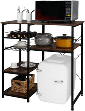Load image into Gallery viewer, Microwave Stand 4-Tiers Kitchen Storage Fit Mini Fridge Baker¡¯s Rack Shelving Utility Coffee Bar with Big Drawer Wine Rack Metal Frame Industrial Workstation Organizer Kitchen Decor