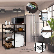 Load image into Gallery viewer, Microwave Stand 4-Tiers Kitchen Storage Fit Mini Fridge Baker¡¯s Rack Shelving Utility Coffee Bar with Big Drawer Wine Rack Metal Frame Industrial Workstation Organizer Kitchen Decor