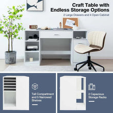 Load image into Gallery viewer, 53" Artwork Sewing Craft Table Sewing Station Desk, Multipurpose Sewing Machine Cabinet with Drawers &amp; Open Storage Shelves