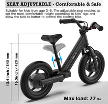 Load image into Gallery viewer, Hiboy BK1 Electric Bike for Kids Ages 3 - 5 Years, 24V 100W Electric Balance Bike 12 in Inflatable Tire Adjustable Seat, Electric Bicycle Gift for Kids
