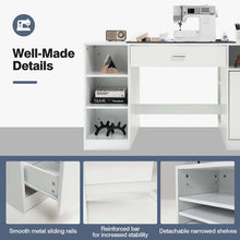 Load image into Gallery viewer, 53" Artwork Sewing Craft Table Sewing Station Desk, Multipurpose Sewing Machine Cabinet with Drawers &amp; Open Storage Shelves
