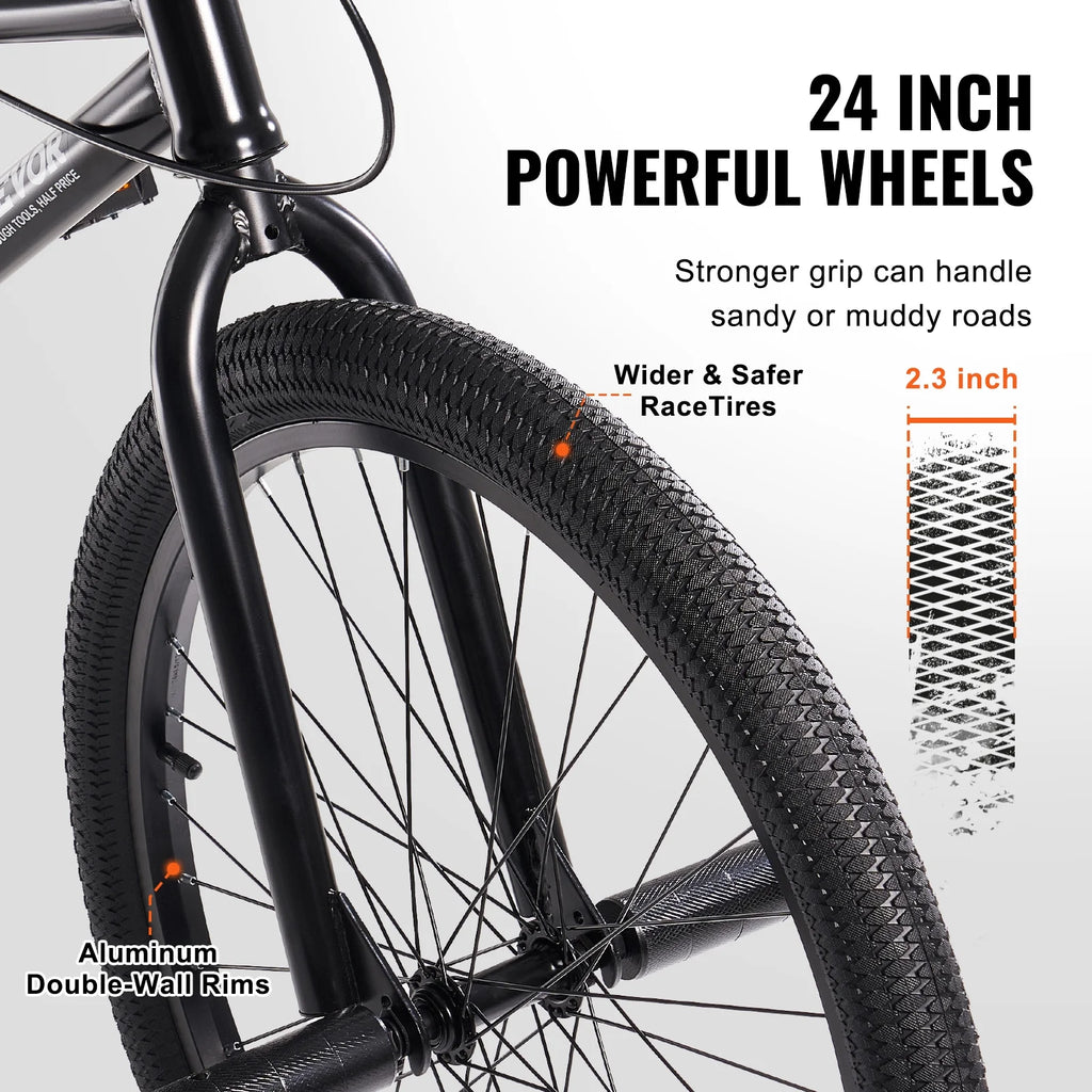 VEVOR BMX Bike, 24 - Inch Wheel Freestyle Bike, BMX Race Bike with 4 Pegs, Beginner - Level BMX to Advanced Riders, BMX Bicycles for Teen Adult Men Women, Durable Hi - Ten Steel Frame, Easy to Assemble