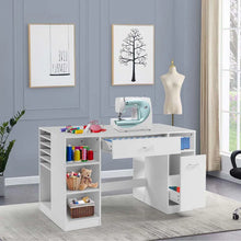 Load image into Gallery viewer, 53" Artwork Sewing Craft Table Sewing Station Desk, Multipurpose Sewing Machine Cabinet with Drawers &amp; Open Storage Shelves