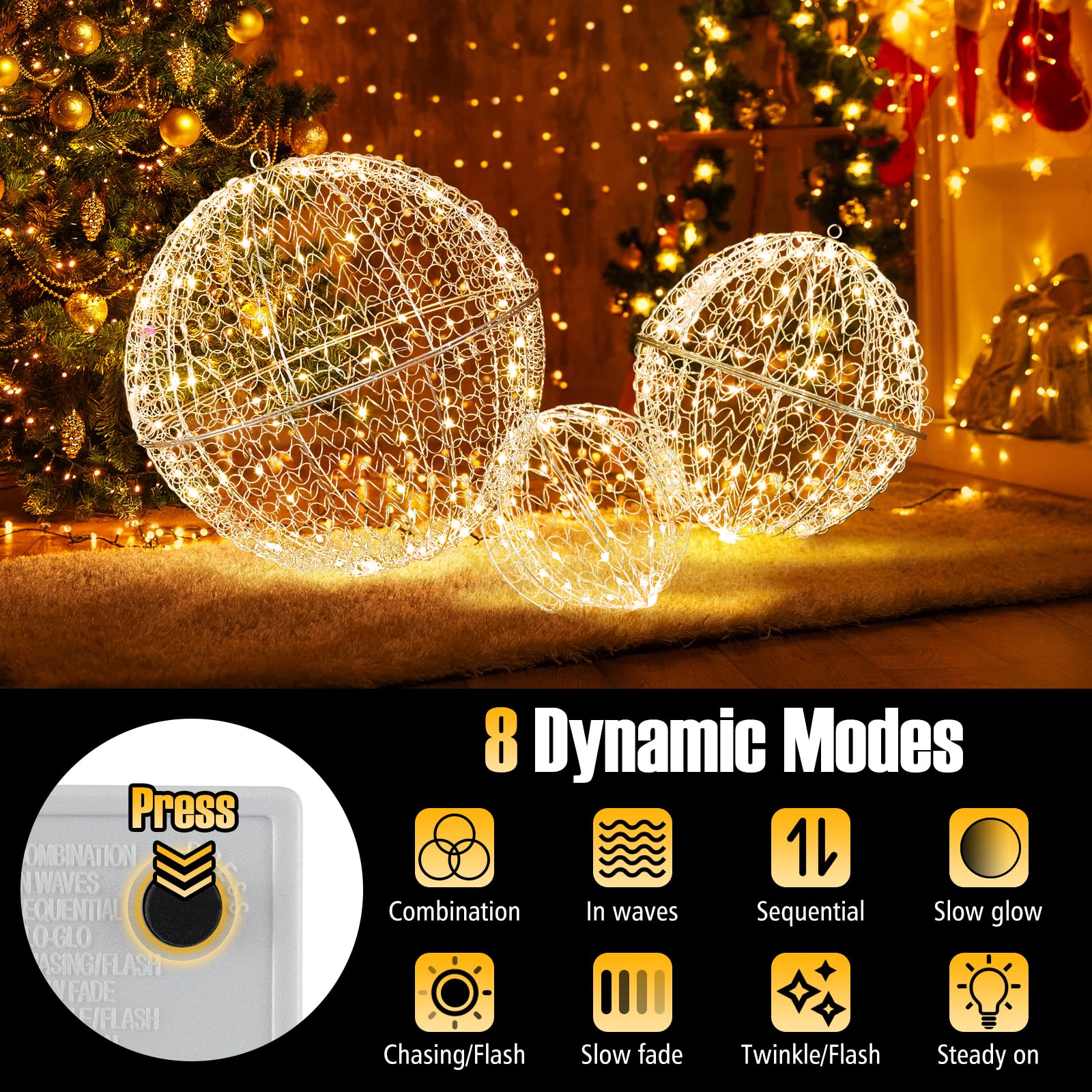 Tangkula 3 Pack Christmas LED Light Balls for Tree